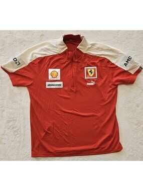 Puma Farari Red Short Sleeves Polo 1/4 Zip Shirt Size L